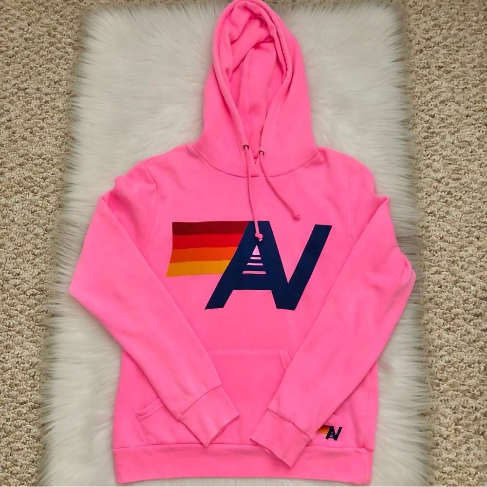 Aviator Nation logo Pullover Hoodie Neon Pink Small